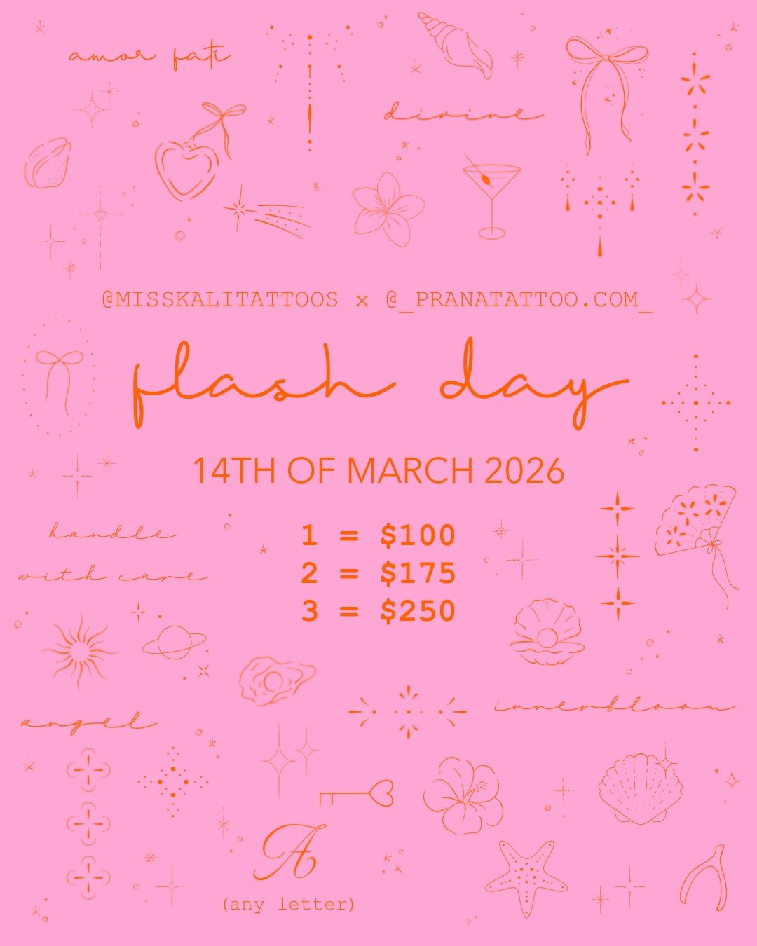 ✤ Flash Day 14th Of March 2025 ✤

Yay!! We at&nbsp;@_pranatattoo.com_&nbsp;are having a flash day on the 14th of March from 10.00am - late 🤍

Each of us will have made our own available designs for the day &amp; if you swipe, you&rsquo;ll see mine!
