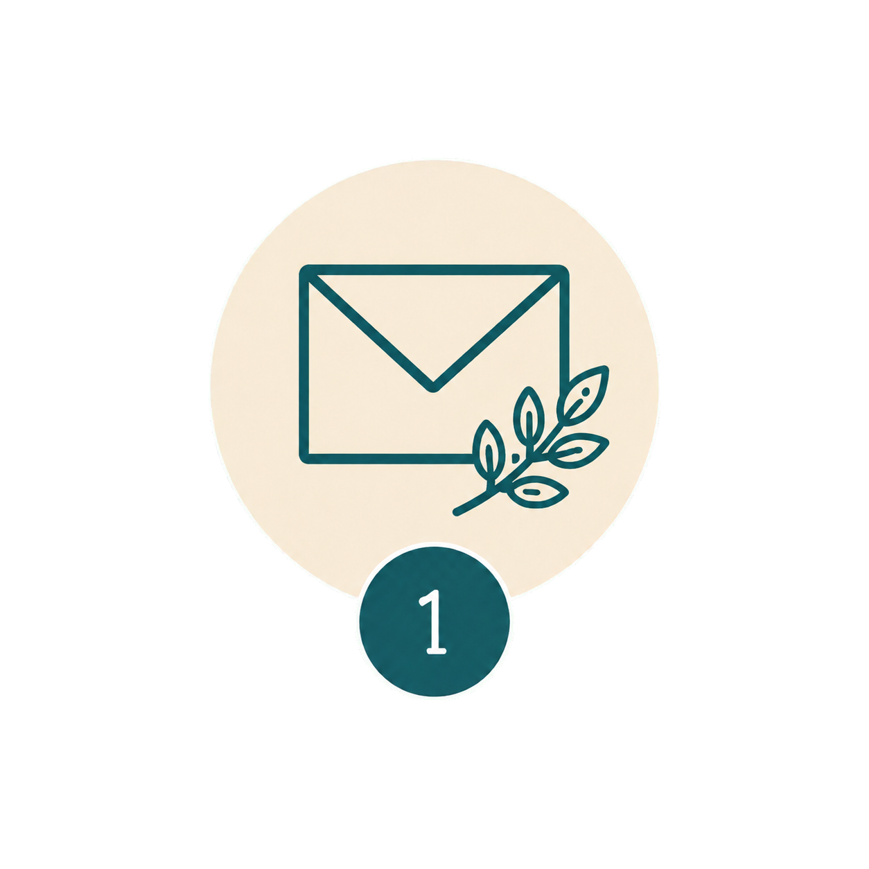 Envelope icon with a branch of leaves, numbered 1