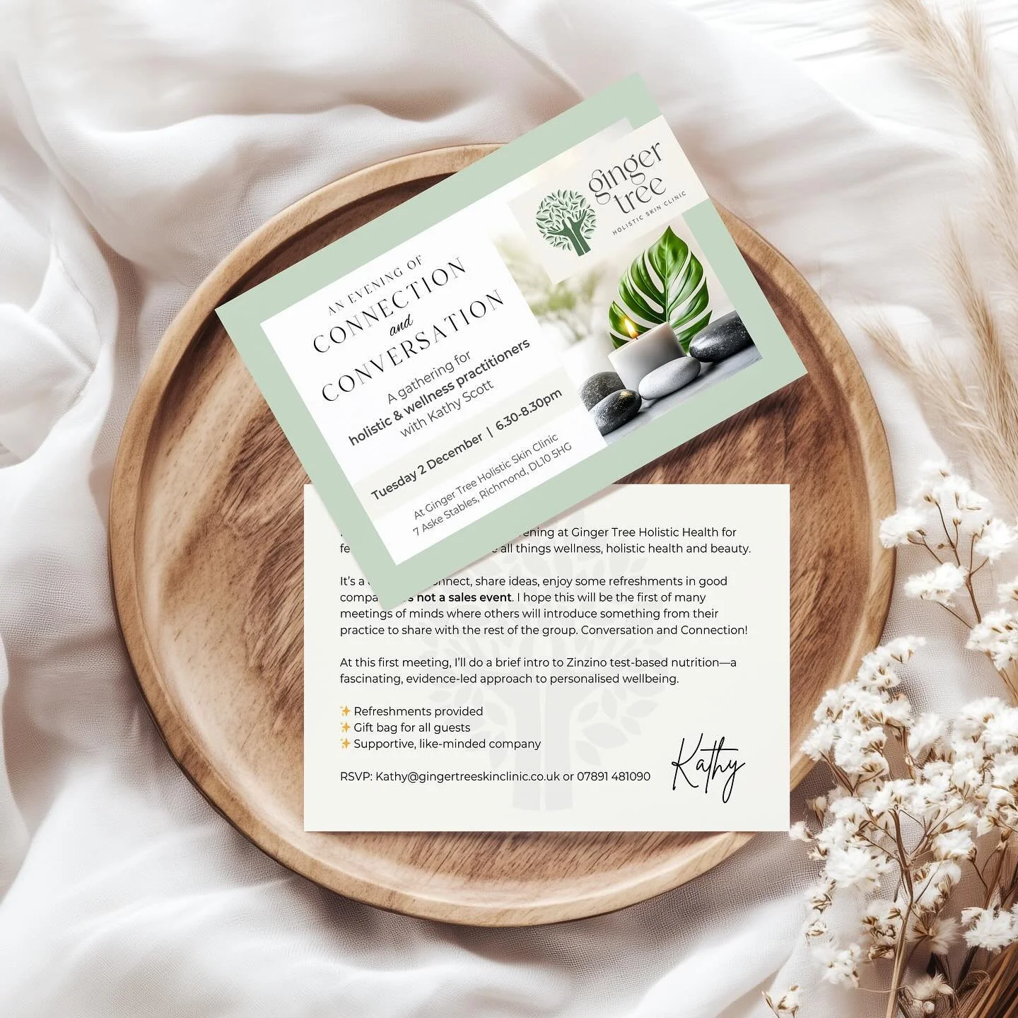 Event invitations for @gingertreebeauty. Kathy has a beautiful colour palette in her branding which makes my job a lot easier when designing her stationery #eventstationery #graphicdesign #graphicdesigner #beauty #holistic