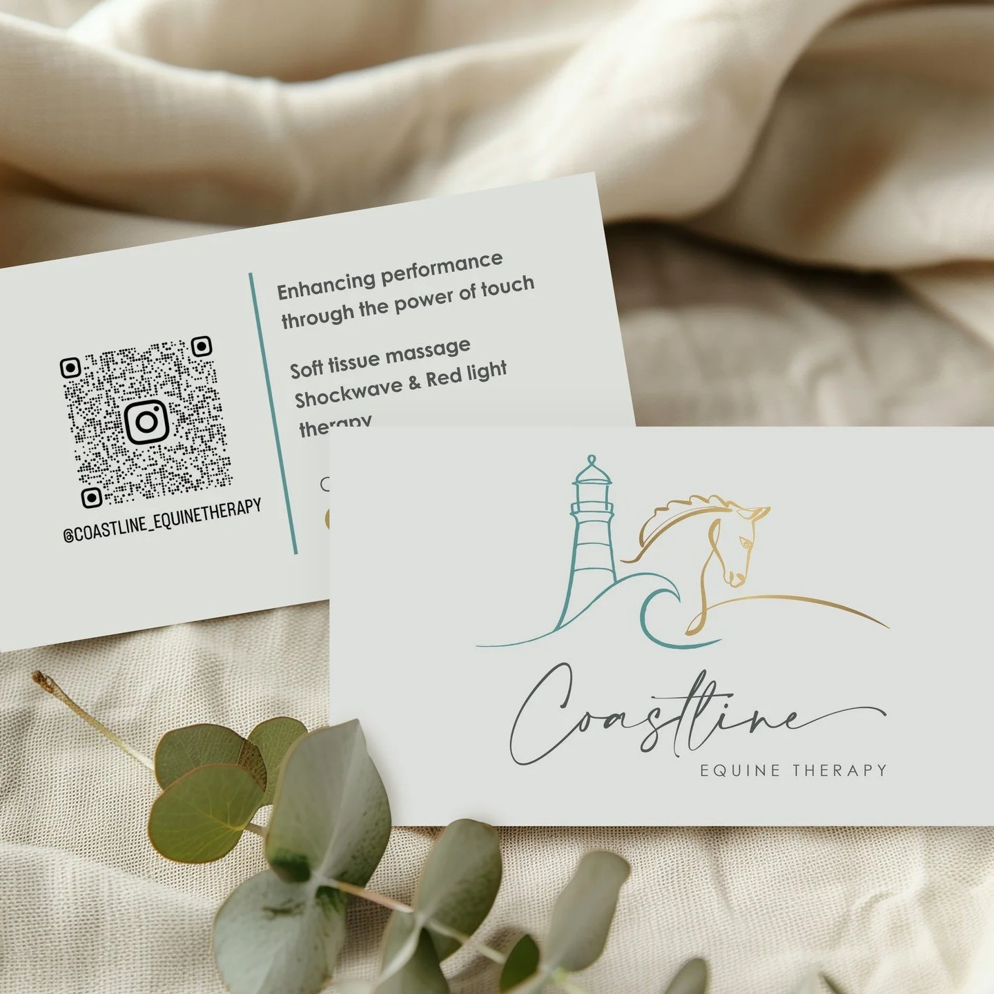 New logo design and business cards for @coastline_equinetherapy_ 
I loved working on this design, Nadine had a clear idea of the style she wanted to use on her logo so I incorporated the line drawing of the horse with a light house and tidal wave to 