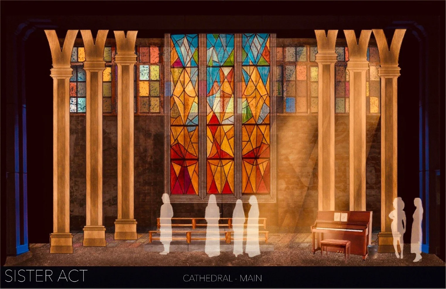✨ The world of SISTER ACT comes to life with bold color, stained glass, and soulful light! Scenic designs by Gavin E. Mosier and Alexander Whittenberg capture the heart of this joyful musical comedy.
Performances run November 7-15 at Brenau Universi