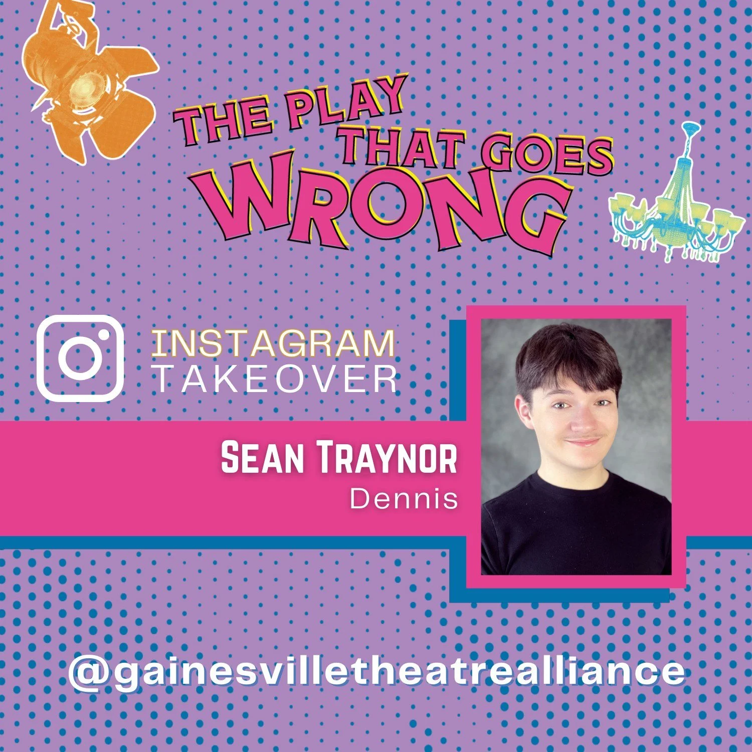 Tomorrow is opening night for THE PLAY THAT GOES WRONG and our stories will be taken over by Brenau sophomore BFA Musical Theatre major Sean Traynor! Sean plays Dennis/Perkins in the show. Follow along and see all the backstage fun!

Only a few ticke
