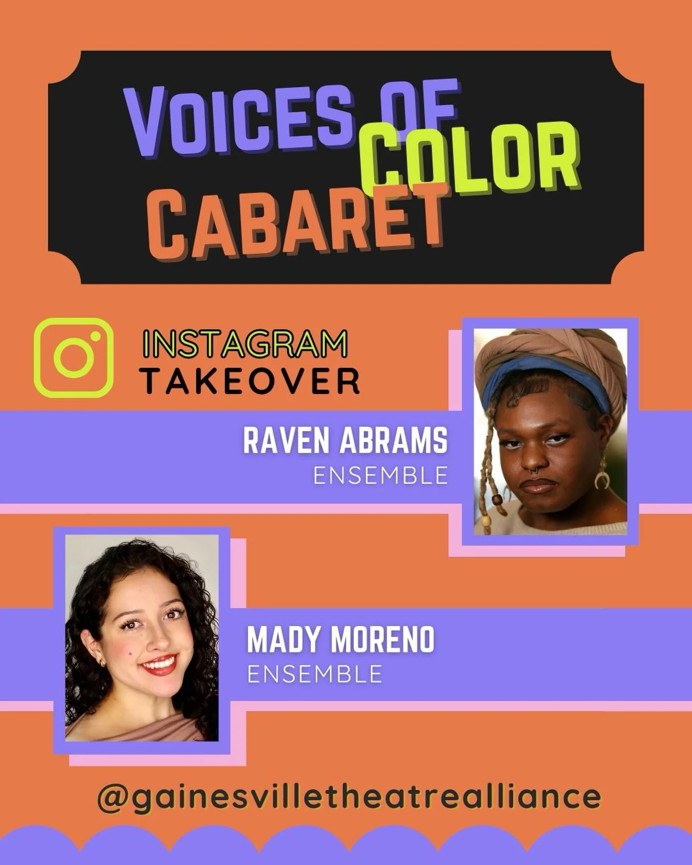 Tune in tomorrow as University of North Georgia BFA Theatre Arts majors Senior Mady Moreno and Freshman Raven Abrams takeover our instagram story for the one night only performance of the APO &amp; GTA Color Alliance Student Produced show, Voices of 