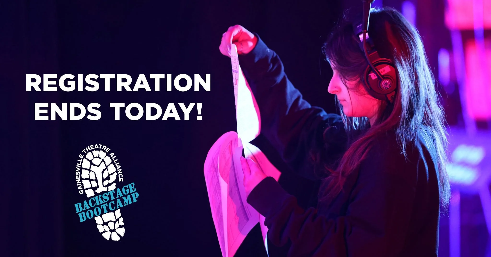 Last call for Backstage Bootcamp!

Registration closes at midnight for GTA's free theatre design and production day. 

High school theatre students and educators are invited to join us Friday, August 21 at the UNG-Gainesville Performing Arts Building