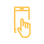 Symbol eines Handys mit Finger, der auf den Bildschirm tippt.