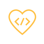 Herz mit Code-Symbolen in der Mitte, goldene Kontur