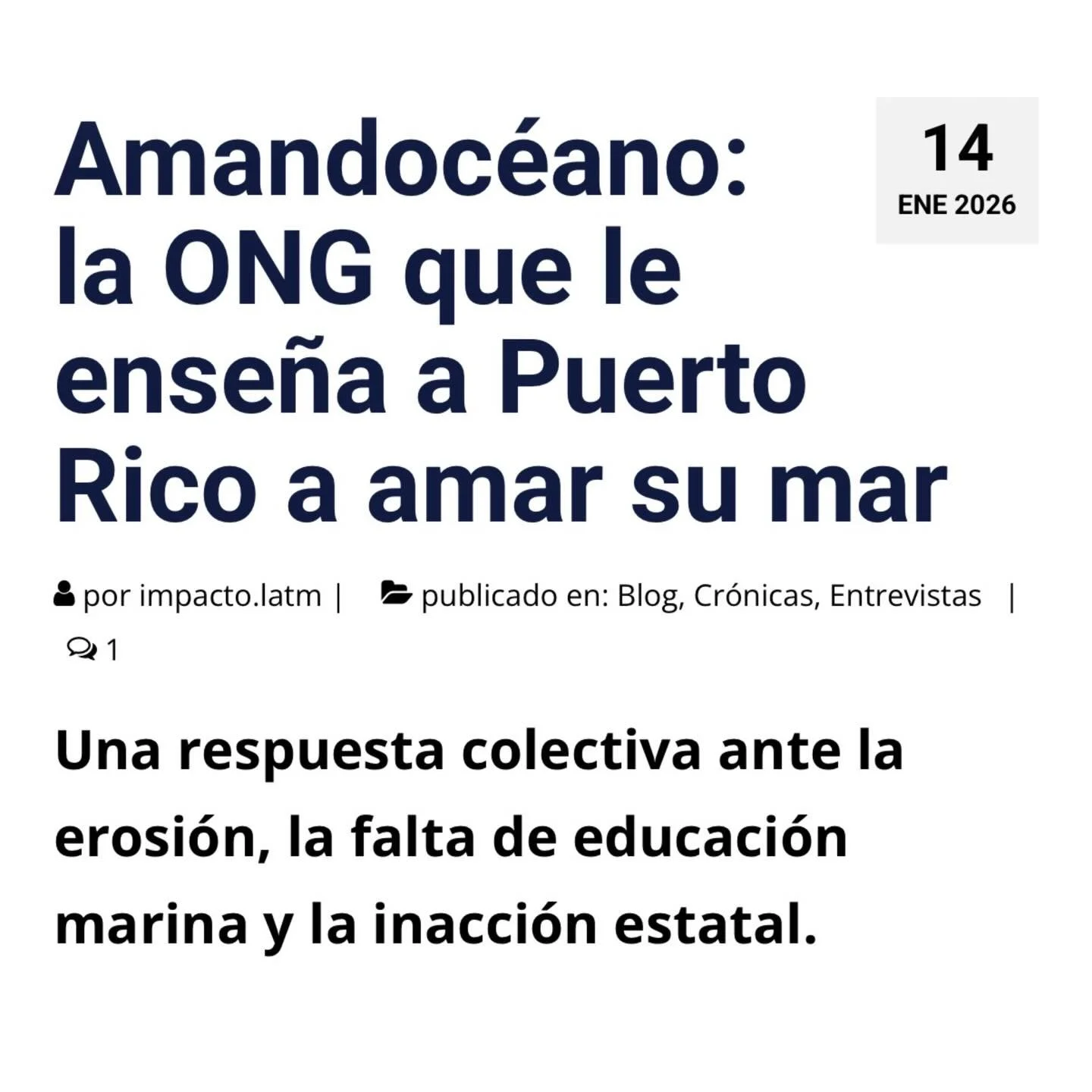 &ldquo;Porque comprender el mar no basta si ese conocimiento no sale del laboratorio y no llega a la gente.&rdquo;

🧪 🌊🦀

Nos entrevistaron en Revista Impacto de Latinoam&eacute;rica sobre nuestros esfuerzos y metas. Aprende sobre nuestra historia