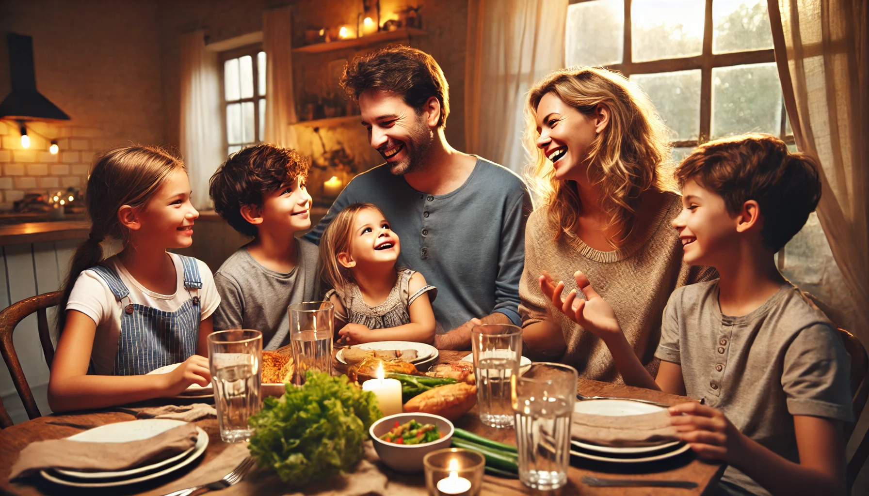 Familia cenando junta sin distracciones tecnológicas