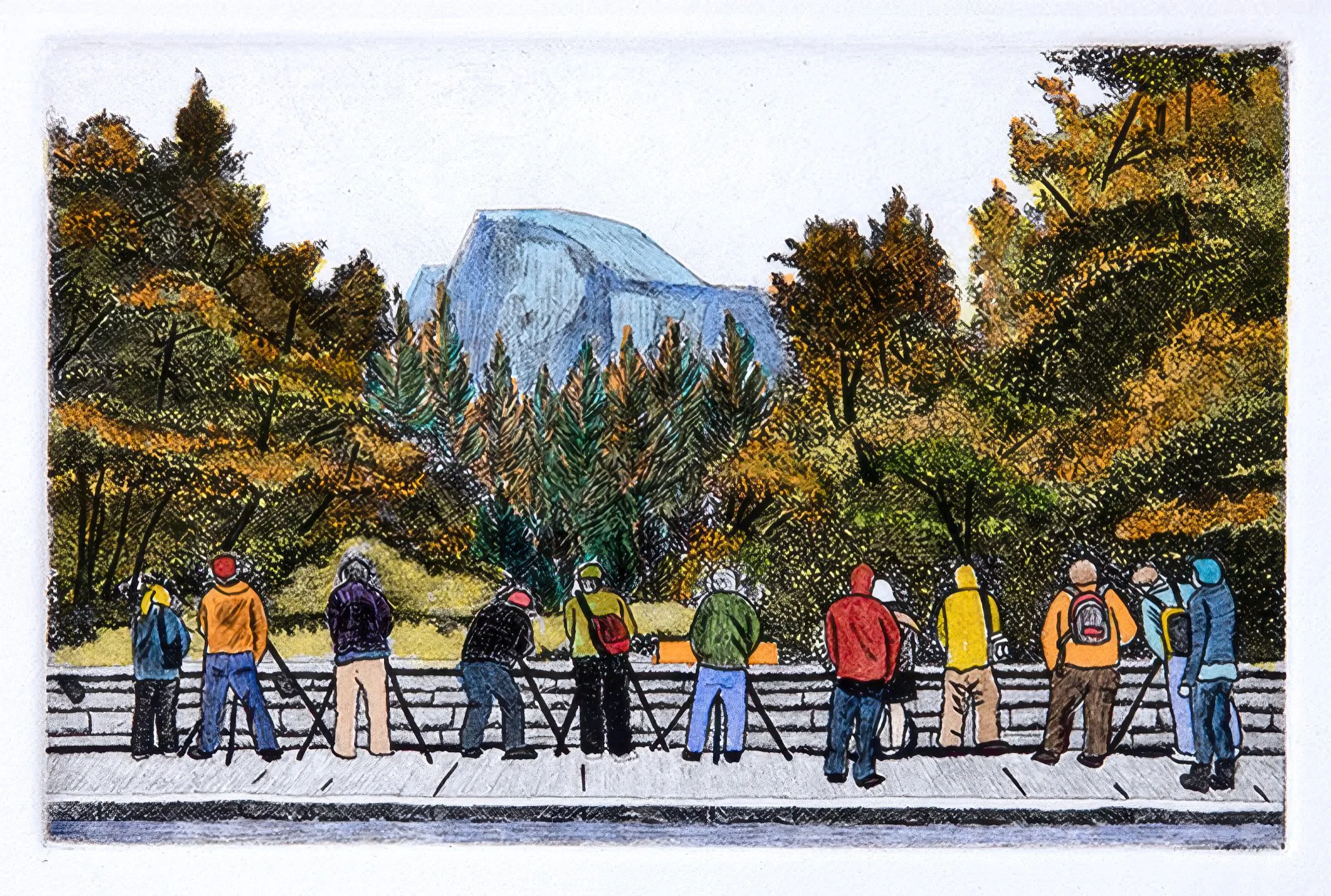 "Waiting for the Light" Hand-drawn, hand-colored line etching by artist Susan James. Edition of 50 images plus five artist proofs. Click the image for more information.