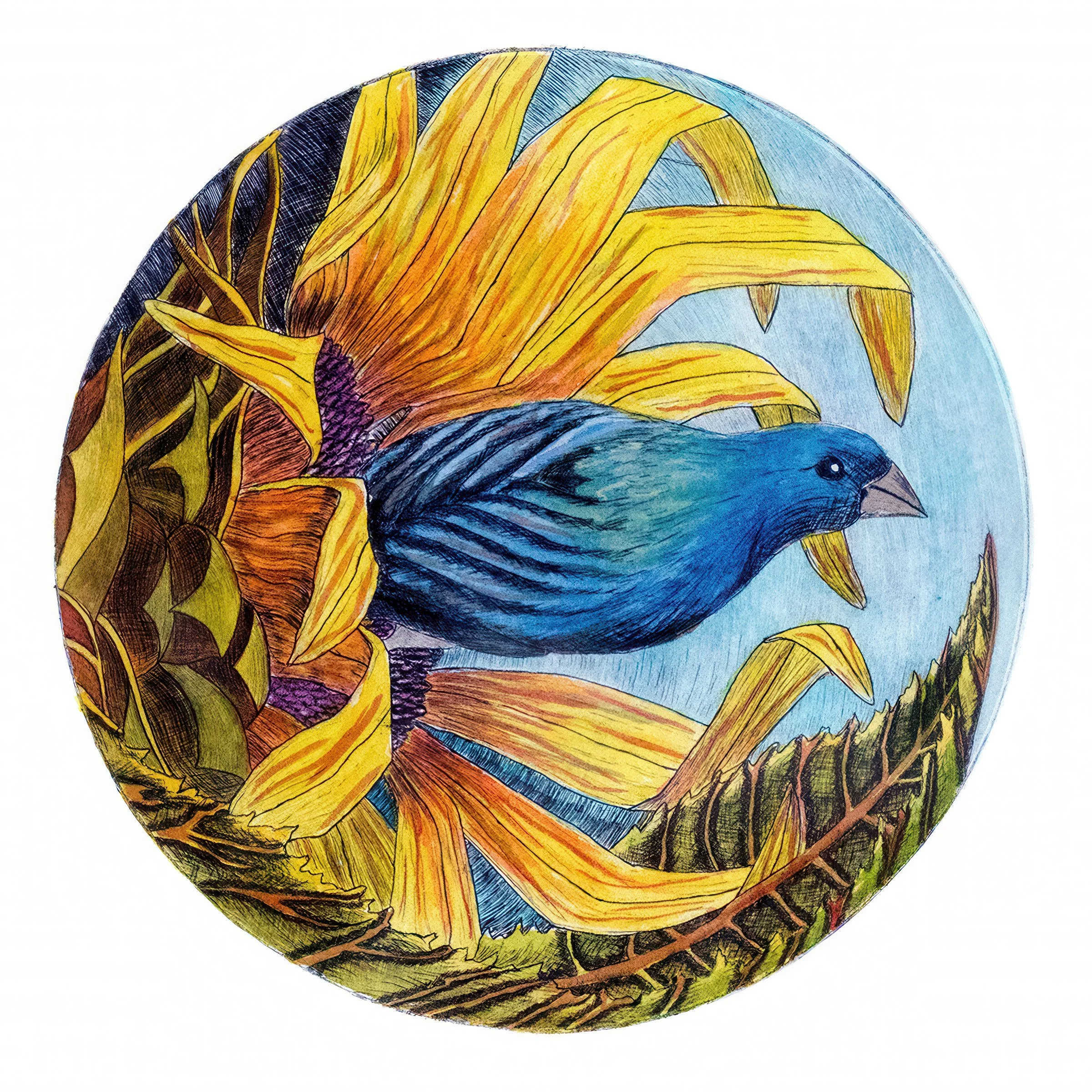 "Passerina Cyanea" Hand-drawn, hand colored line etching by artist Susan James. Edition of 100 pieces plus 10 artist proofs. Click the image for more information.