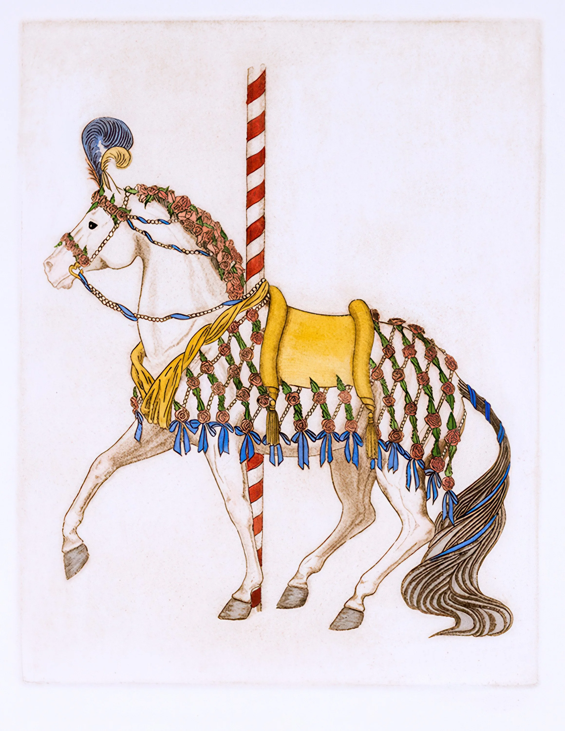 "Outside Stander" Hand-drawn, hand-colored line etching by the artist Susan James. The inspiration for "Valentine" in the El Camino series. Edition of 100 pieces plus 10 artist proofs. Click the image for more information.