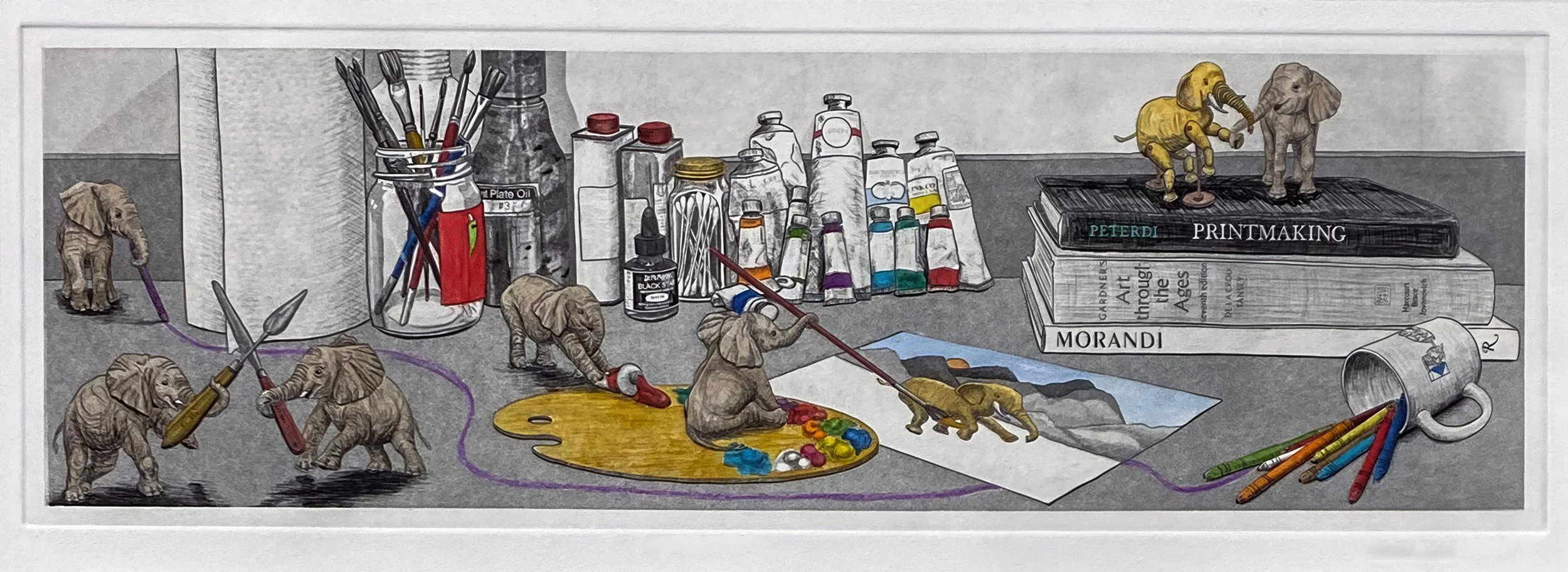 "Little Helpers" Hand-colored copper plate photogravure created by artist Susan James. Edition of 100 pieces plus 10 artist proofs. Click the image for more information.