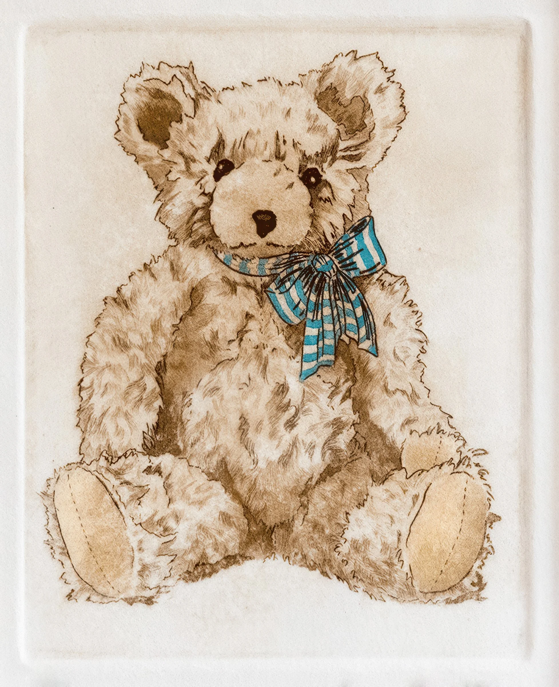 "Teddy" Hand-drawn, hand colored line etching by artist Susan James. Edition of 100 pieces plus 10 artist proofs. Click the image for more information.
