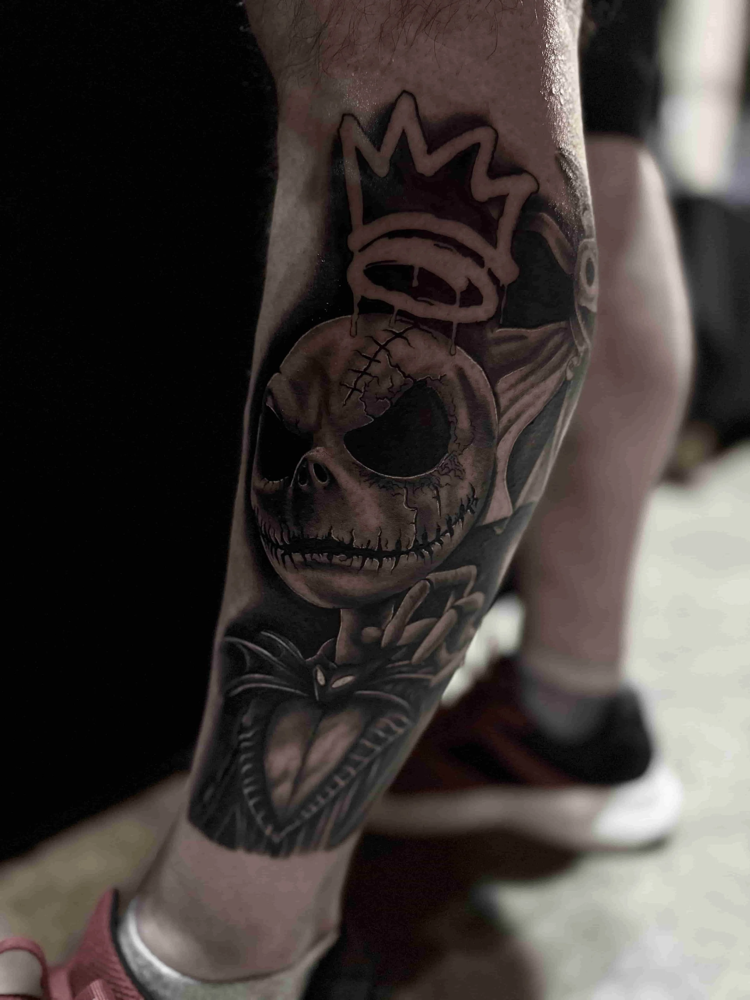 Jack Skellington realism black and grey tattoo