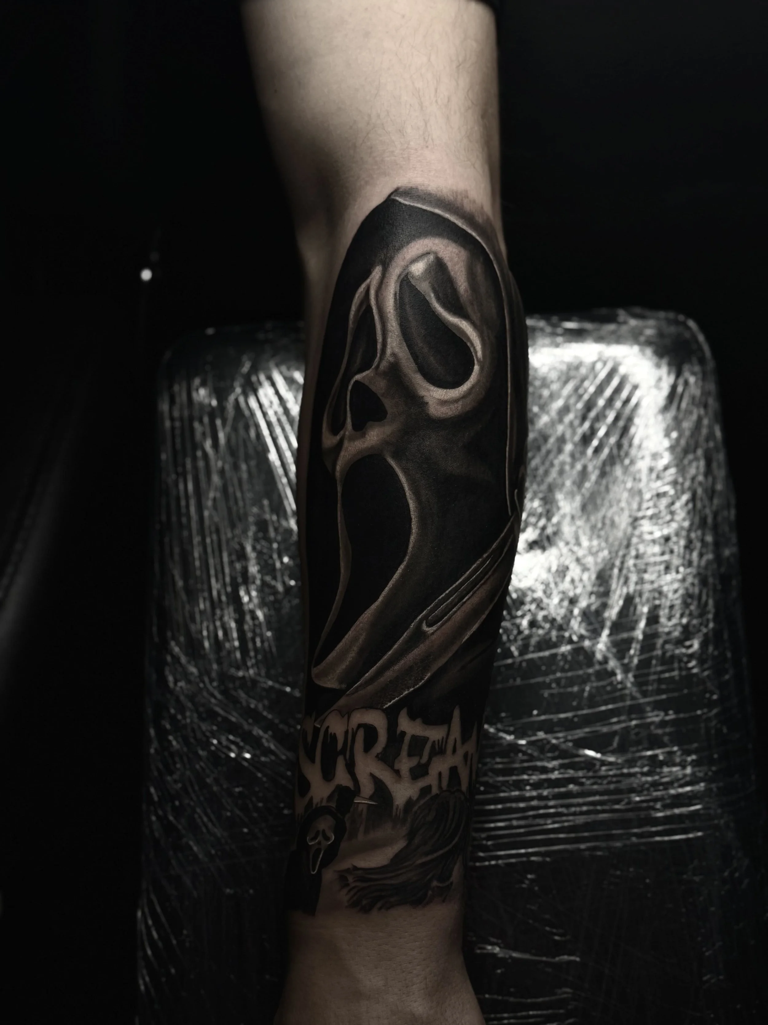 Scream mask horror movie character tattoo Devlin ink tattoos Colchester Essex google reviews