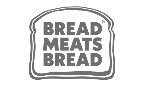 Logo with the words "Bread, Meats, Bread" inside an outline of a slice of bread.