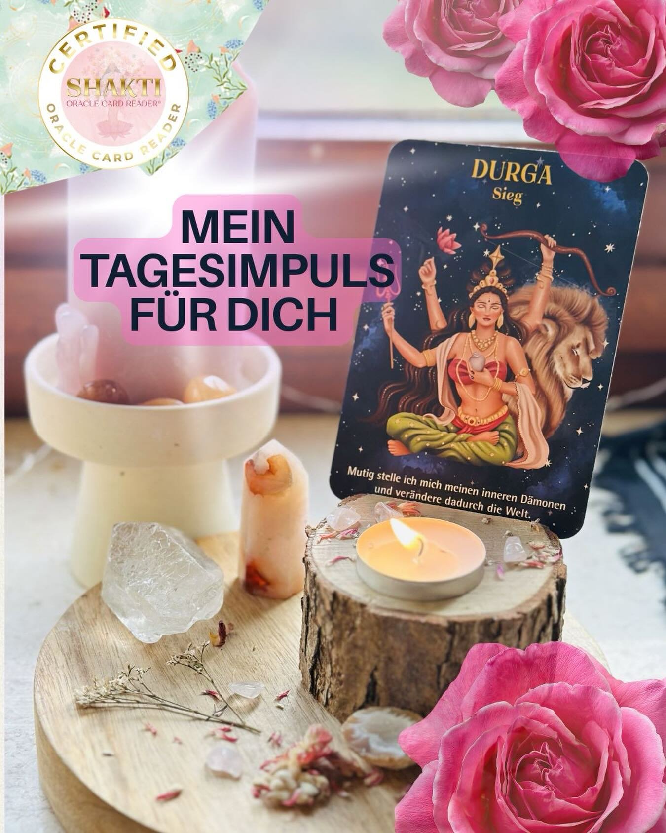 Heute am Weltfrauentag habe ich eine Karte gezogen.
Und sie h&auml;tte passender nicht sein k&ouml;nnen.

✨ Durga &ndash; Sieg

Die G&ouml;ttin der St&auml;rke.
Die H&uuml;terin des Mutes.
Diejenige, die uns daran erinnert, dass wahre Kraft nicht im 