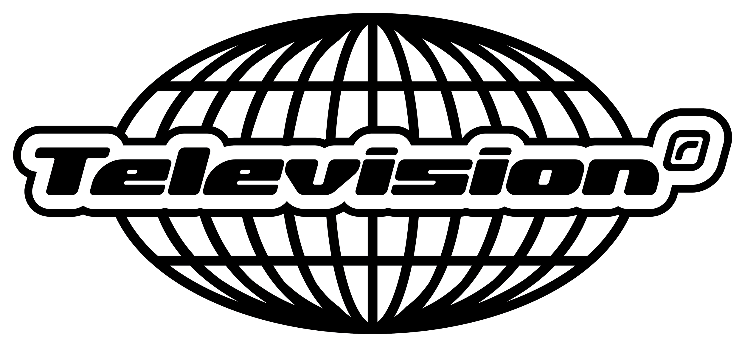 Logo with "Television" text over striped globe design