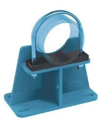 Blue plastic puzzle with clear ring and black base