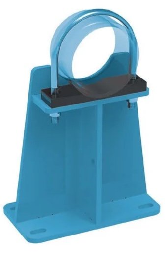 A blue Immunoglobulin G (IgG) antibody chromatography column on a stand.