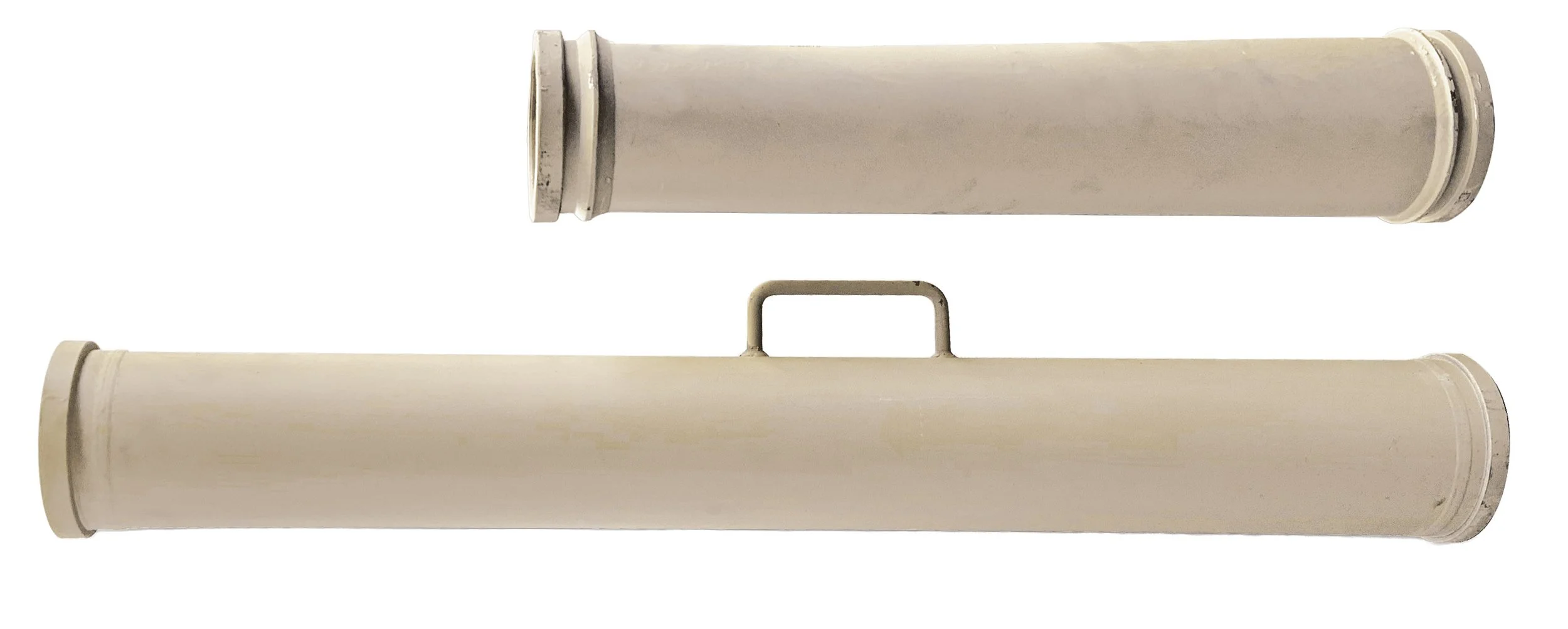 Two beige cylindrical filter cartridges with metal end caps and a handle connecting them.