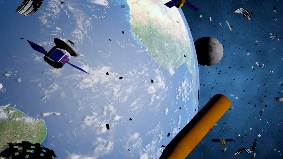  Artist's illustration of space junk orbiting Earth 