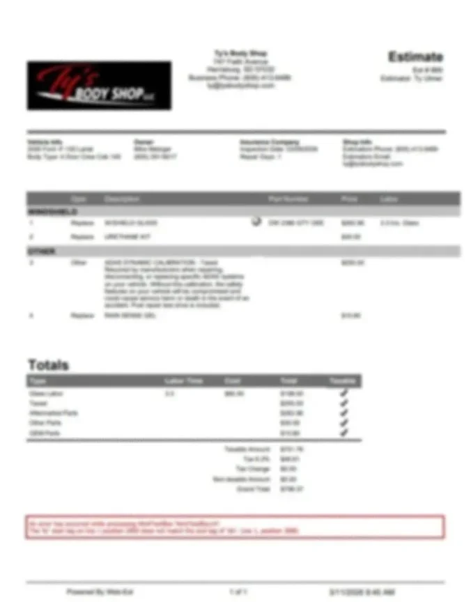 A blurred invoice from The Body Shop with a black and red logo, showing details like items purchased, prices, and total amount due.