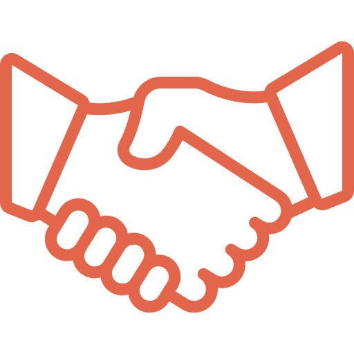 Line drawing of a handshake with two hands clasped together