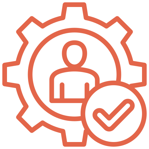 Icon of a person inside a gear with a checkmark in front.