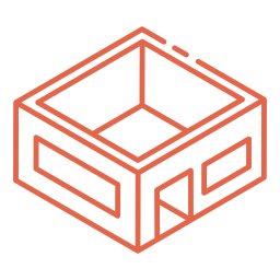 Outline illustration of a 3D cube-shaped maze or puzzle with an entrance and exit.