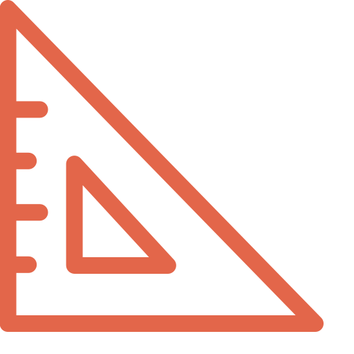 A red geometric ruler and triangle set on a black background.