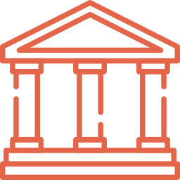 Outline of a Greek or Roman temple with columns and a triangular pediment.