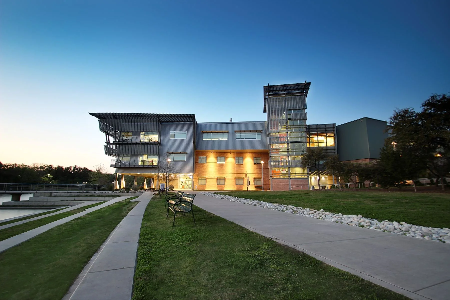 An outside view of a modern building
