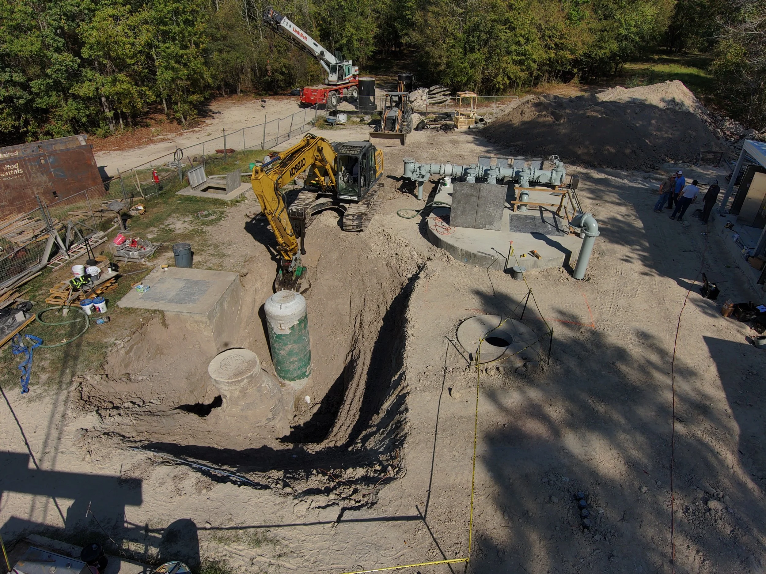 Arial view of a construction site of a wastewater lift station