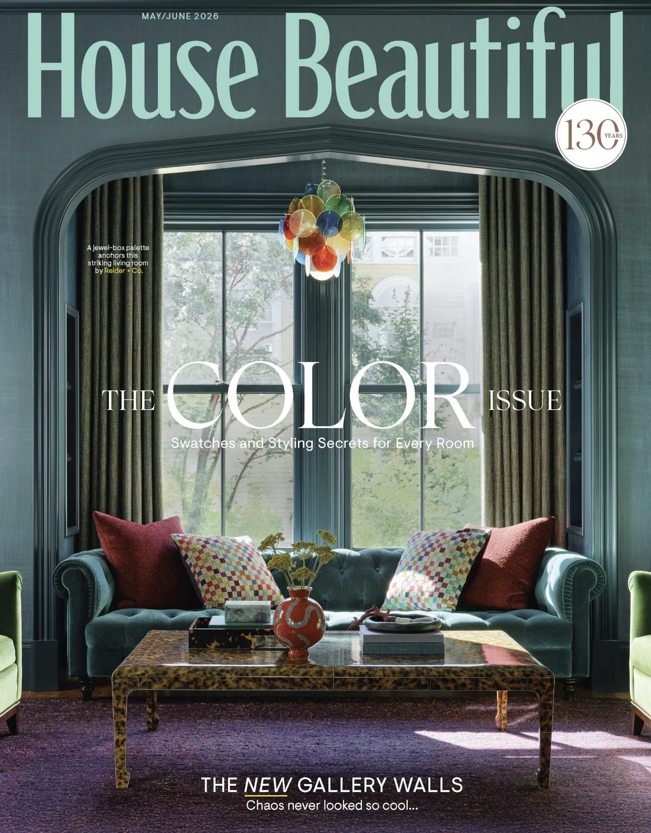 Cover of House Beautiful magazine, July 2023 issue, featuring a bright dining room with a round wooden table, red and beige chairs, and blue walls. Text highlights include full-color heart-lifting hues, 52 pages of gorgeous homes, and trends like quiet luxe decor and lemon-fresh accessories.