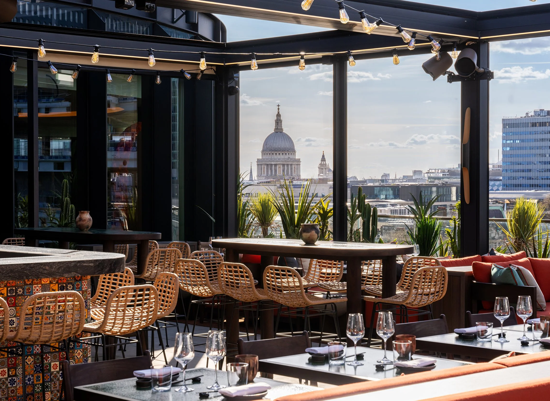 Outdoor seating area at Los Mochis in London