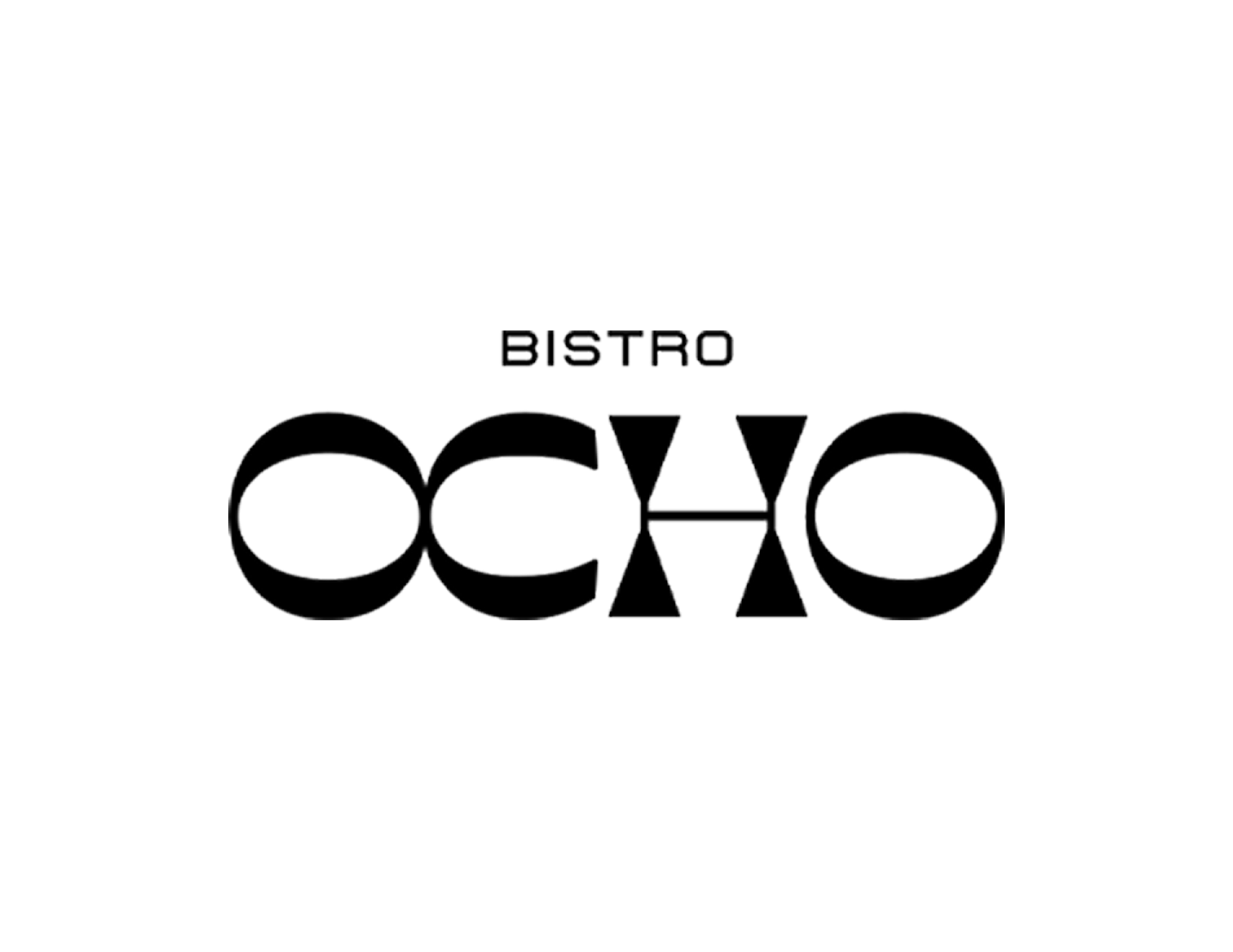 Black and white graphic of the text 'OCCO' with the word 'BISTRO' above it, all styled in a modern, geometric font.