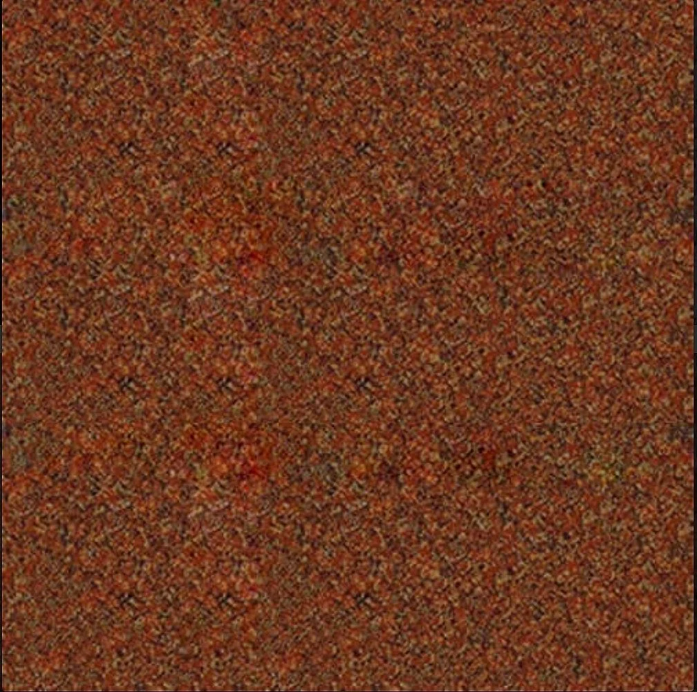 Close-up of a speckled red and black textured carpet.