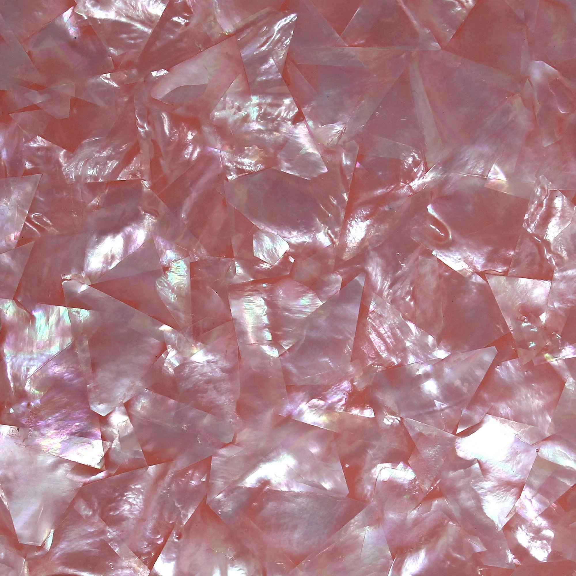 Close-up of pink and iridescent mother of pearl shell pieces.