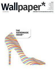 Cover of Wallpaper magazine with colorful striped high-heeled shoe and text