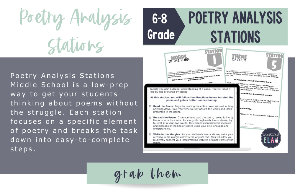 Cover image poetry analysis stations middle school printables