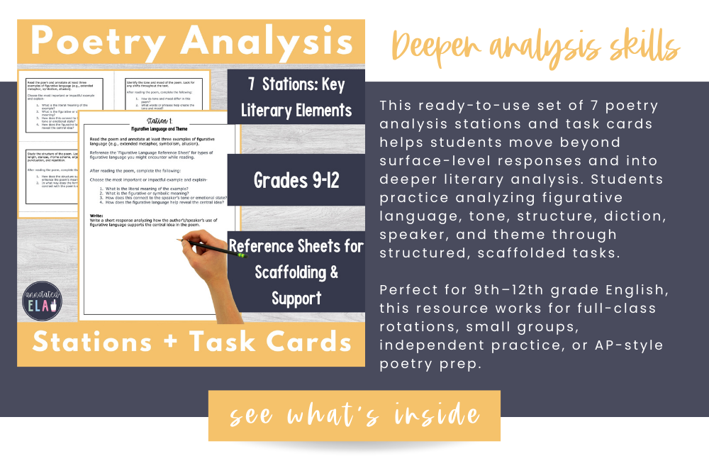 Cover image of high school poetry analysis stations with hand writing