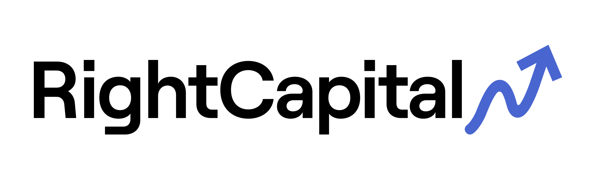 The RightCapital logo featuring black text and a blue line graph arrow pointing up.