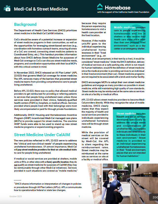 Medi-Cal and Street Medicine