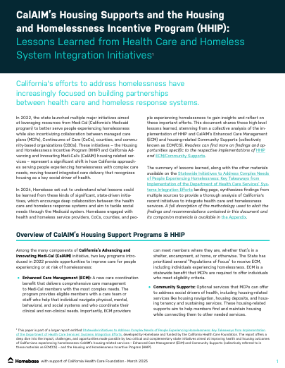 California Statewide Initiatives to Address Complex Needs of People Experiencing Homelessness
