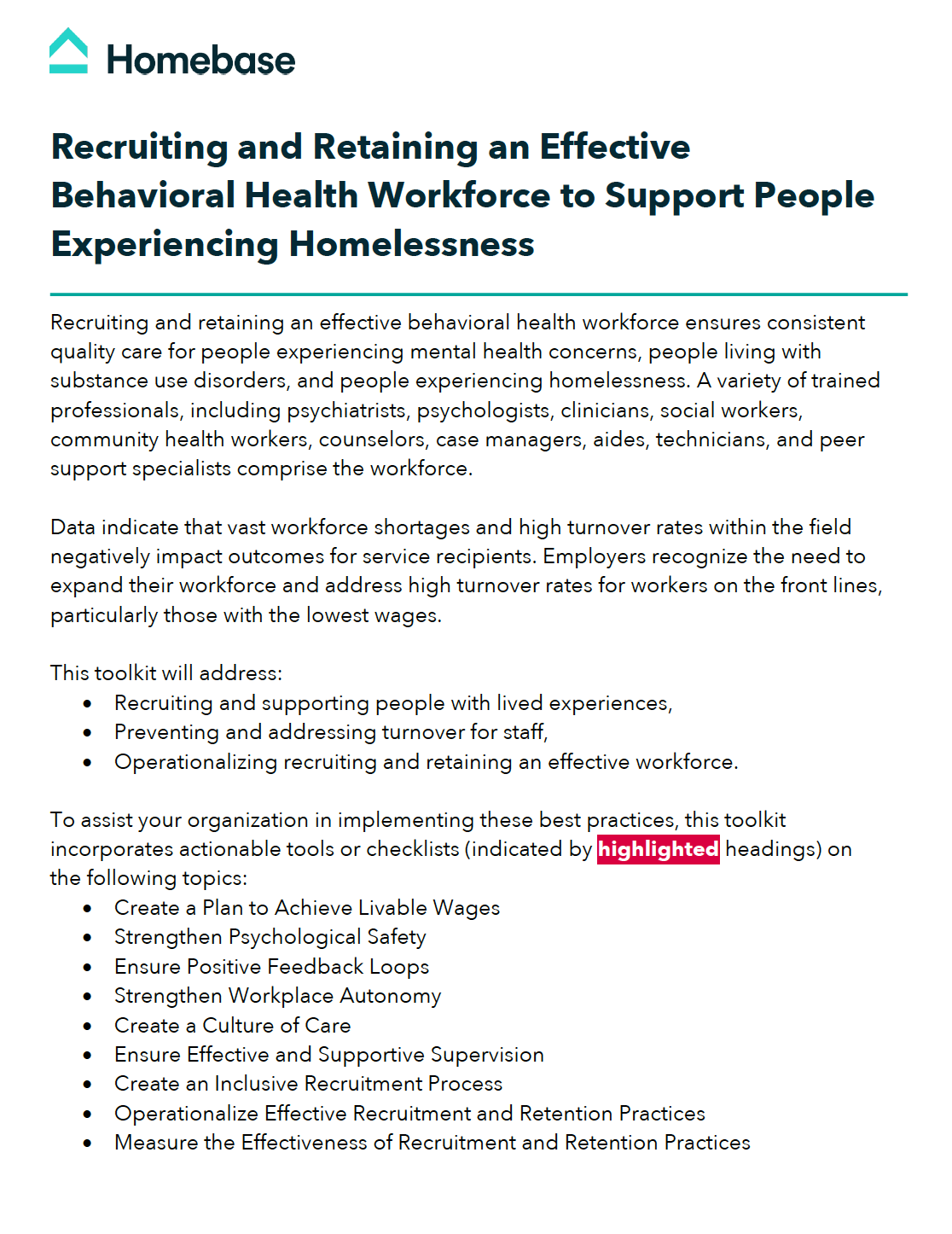 Recruiting and Retaining an Effective Behavioral Health Workforce to Support People Experiencing Homelessness