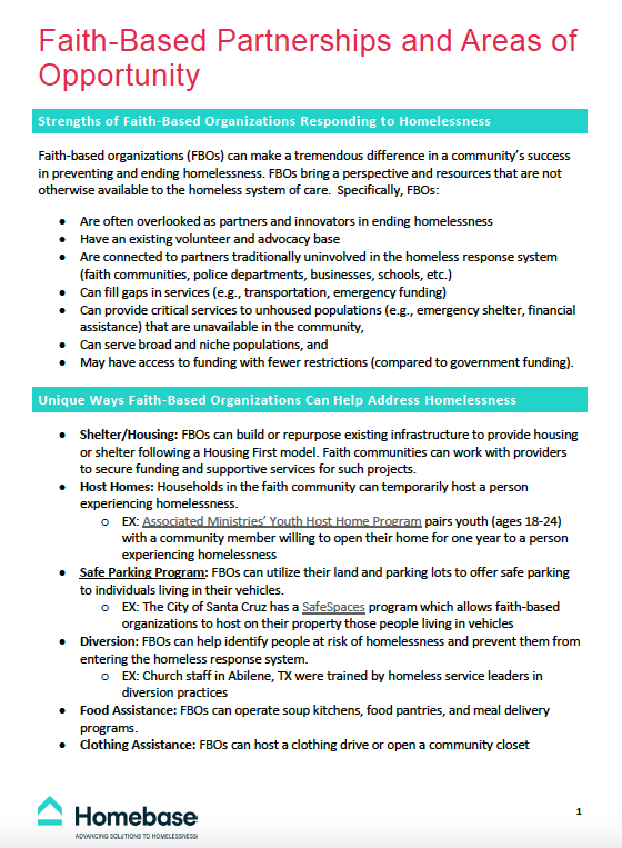 Faith-Based Community Partnerships and Areas of Opportunity