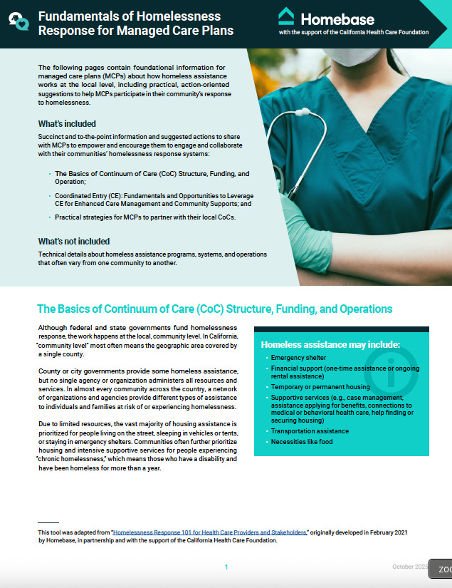 Fundamentals of Homelessness Response for Managed Care Plans