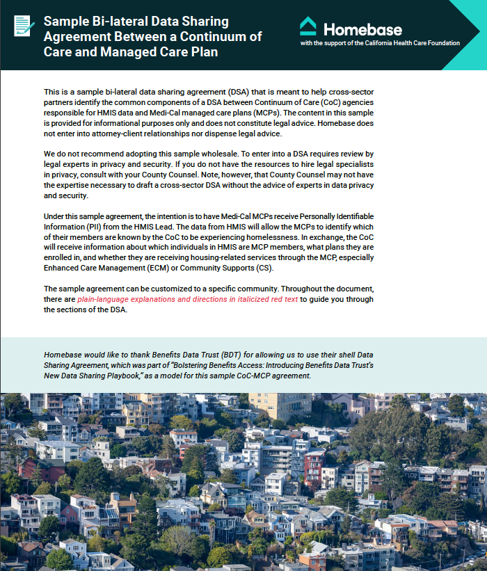 Bi-lateral Data Sharing Agreement Between a Continuum of Care and Managed Care Plan