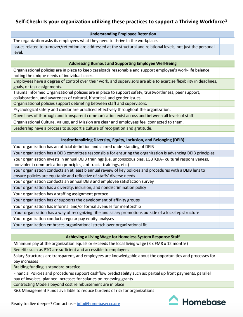 Thriving Homelessness Response Workforce Checklists